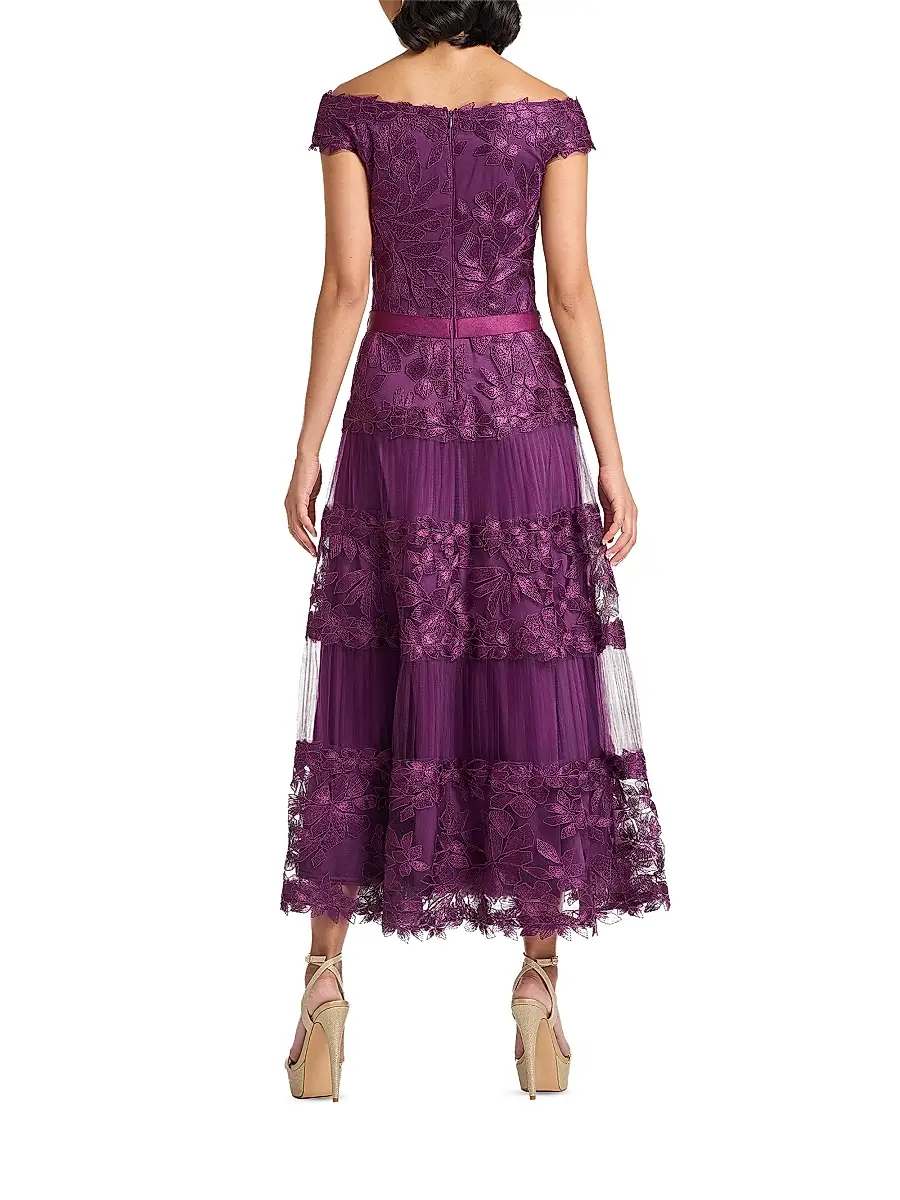 Tadashi Shoji Women's Floral Embroidered Off-The-Shoulder A-Line Dress | Thumbnail 5 Tadashi Shoji Women's Floral Embroidered Off-The-Shoulder A-Line Dress | Thumbnail 5