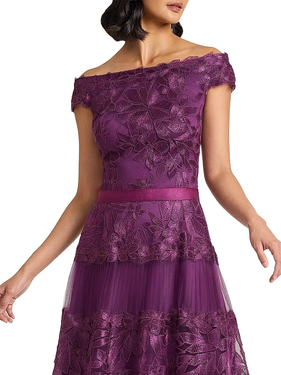 Tadashi Shoji Women's Floral Embroidered Off-The-Shoulder A-Line Dress | Thumbnail 6 Tadashi Shoji Women's Floral Embroidered Off-The-Shoulder A-Line Dress | Thumbnail 6