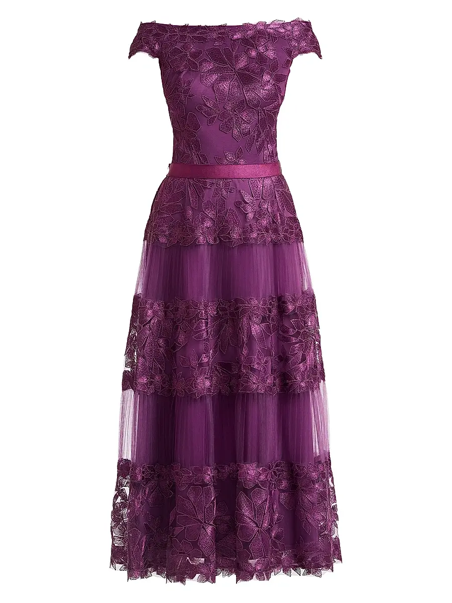Tadashi Shoji Women's Floral Embroidered Off-The-Shoulder A-Line Dress