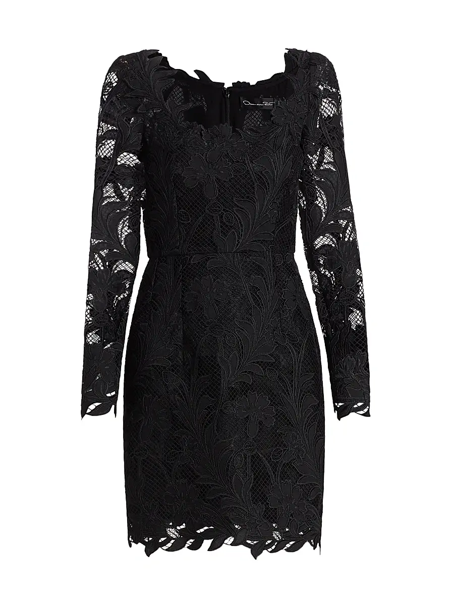 Oscar de la Renta Women's Marbled Carnation Guipure Minidress - Black | Image 1 Oscar de la Renta Women's Marbled Carnation Guipure Minidress - Black | Image 1