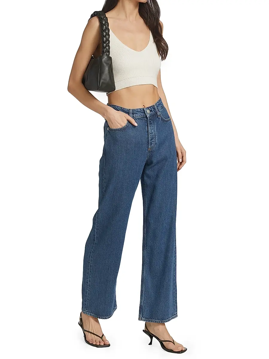rag & bone Women's Logan Mid-Rise Featherweight Wide-Leg Jeans | Thumbnail 2