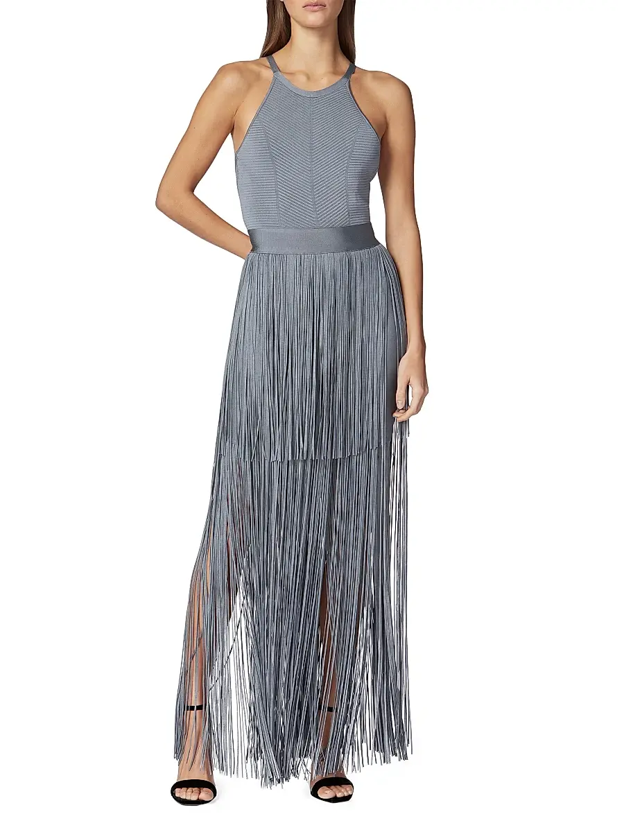 Hervé Léger Women's Halter Fringe Maxi Dress | Thumbnail 2 Hervé Léger Women's Halter Fringe Maxi Dress | Thumbnail 2