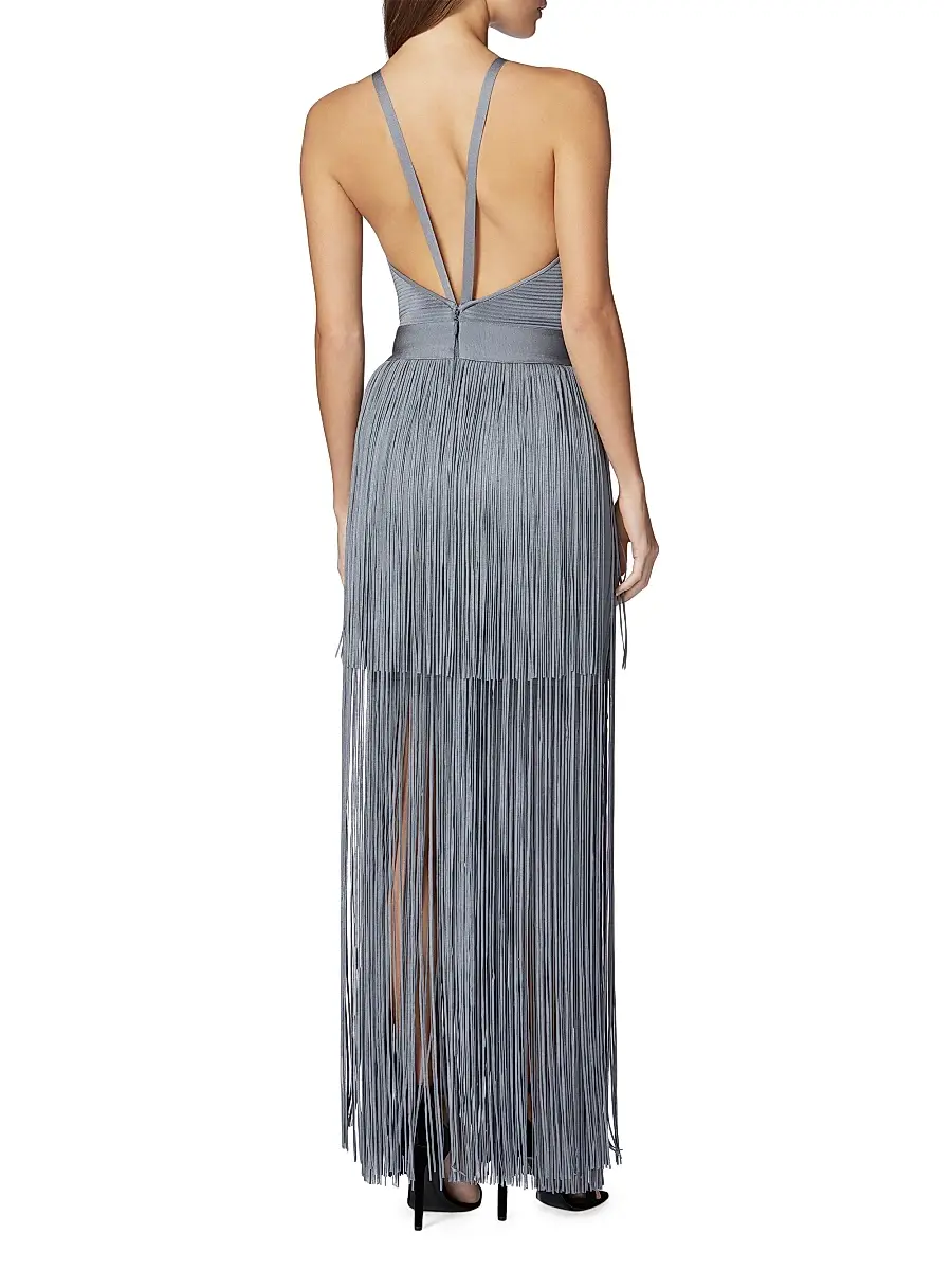 Hervé Léger Women's Halter Fringe Maxi Dress | Thumbnail 5 Hervé Léger Women's Halter Fringe Maxi Dress | Thumbnail 5