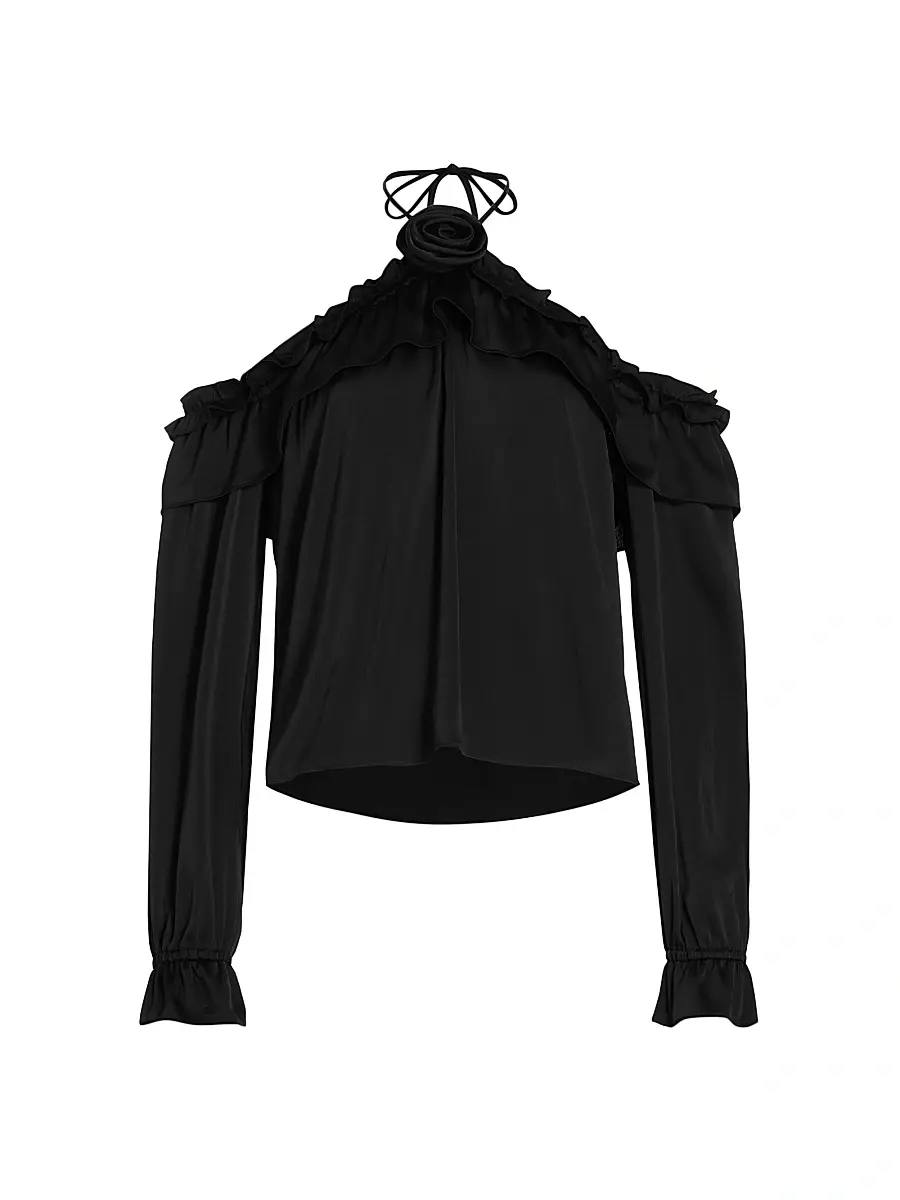 Wayf Women's Head Over Heels Satin Long-Sleeve Top - Black - Size Medium | Image 1 Wayf Women's Head Over Heels Satin Long-Sleeve Top - Black - Size Medium | Image 1