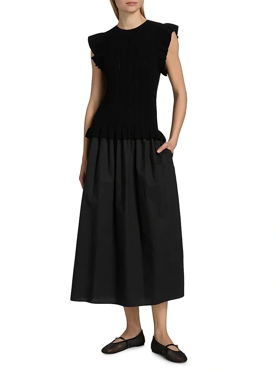 RAILS Women's Deirdre Ruffled Mixed-Media Midi-Dress | Thumbnail 3 RAILS Women's Deirdre Ruffled Mixed-Media Midi-Dress | Thumbnail 3