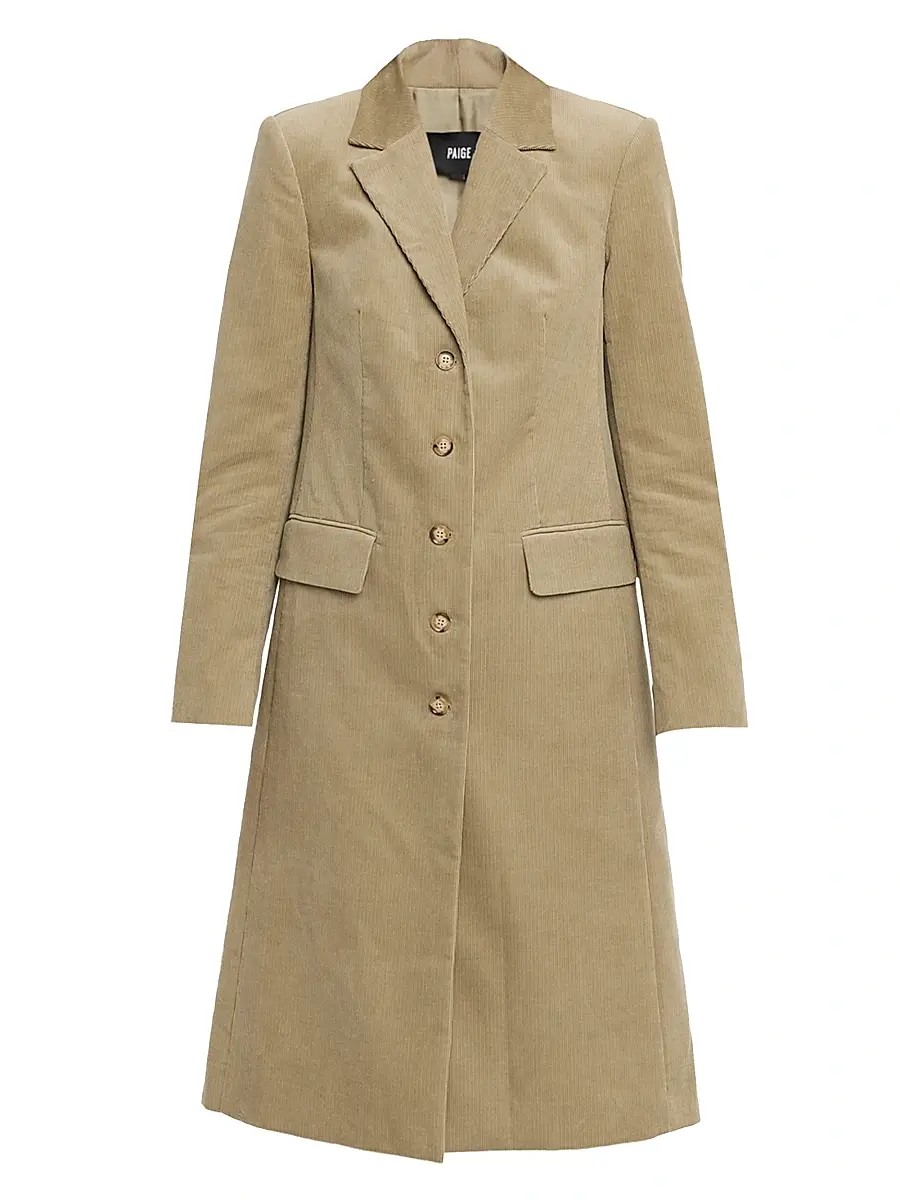 PAIGE Women's Trexi Long Corduroy Coat - Olive | Image 1 PAIGE Women's Trexi Long Corduroy Coat - Olive | Image 1