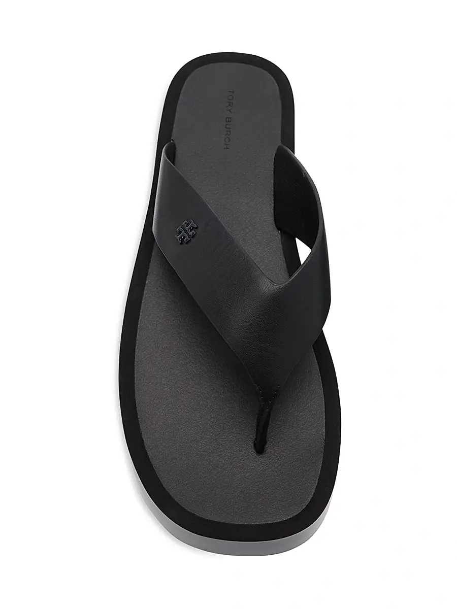 Tory Burch Women's Logo-Medallion Leather Platform Flip-Flops | Thumbnail 5 Tory Burch Women's Logo-Medallion Leather Platform Flip-Flops | Thumbnail 5