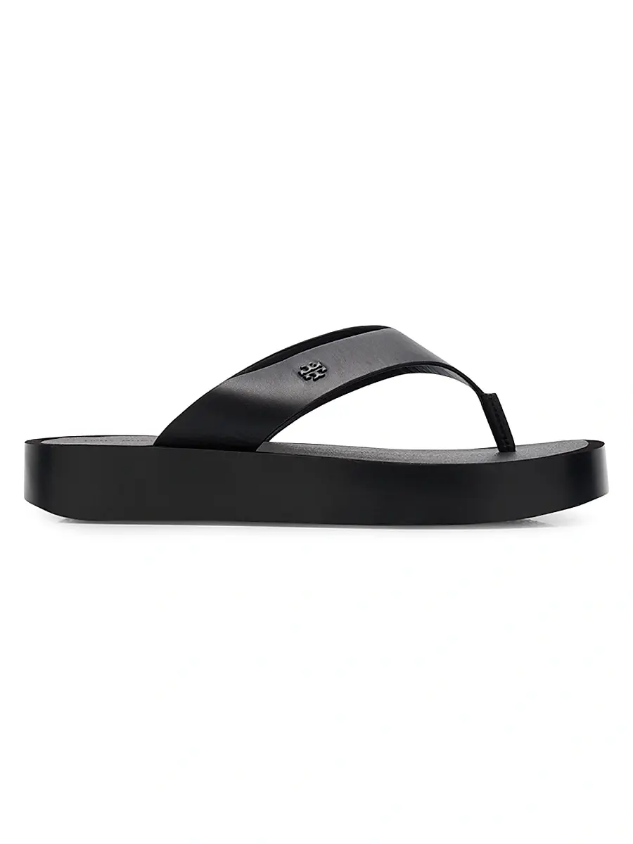 Tory Burch Women's Logo-Medallion Leather Platform Flip-Flops - Black | Image 1 Tory Burch Women's Logo-Medallion Leather Platform Flip-Flops - Black | Image 1