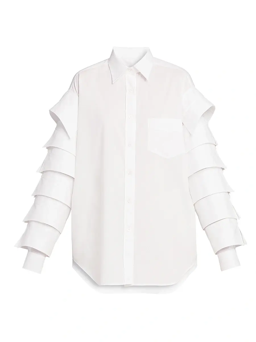 MOSCHINO Women's Ruffled-Sleeve Cotton Shirt - Multi White | Image 1 MOSCHINO Women's Ruffled-Sleeve Cotton Shirt - Multi White | Image 1