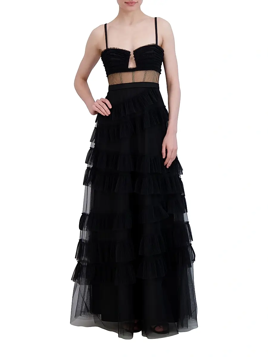 BCBGMAXAZRIA Women's Corset Tulle Ruffled Gown | Thumbnail 2 BCBGMAXAZRIA Women's Corset Tulle Ruffled Gown | Thumbnail 2