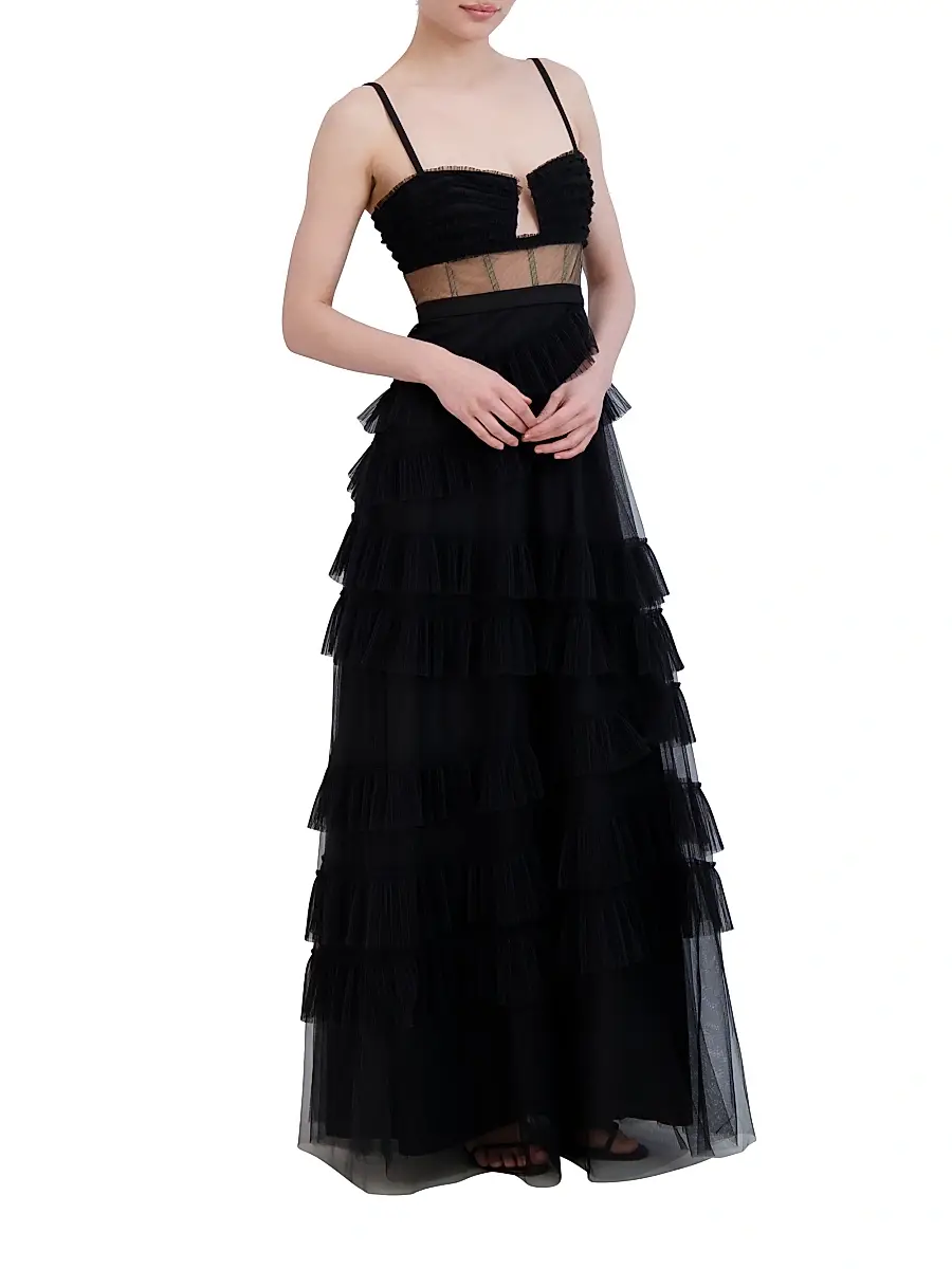 BCBGMAXAZRIA Women's Corset Tulle Ruffled Gown | Thumbnail 3 BCBGMAXAZRIA Women's Corset Tulle Ruffled Gown | Thumbnail 3