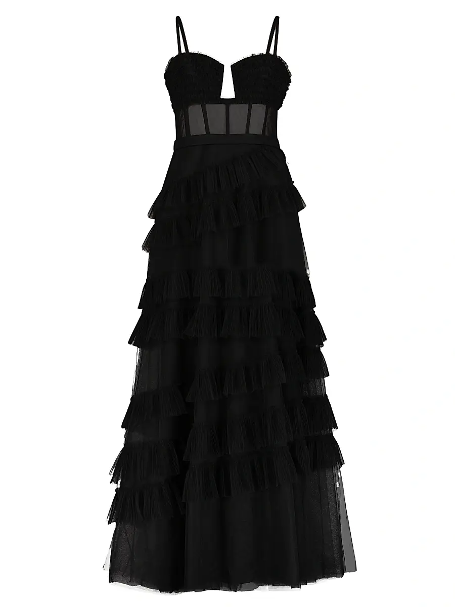 BCBGMAXAZRIA Women's Corset Tulle Ruffled Gown - Black | Image 1 BCBGMAXAZRIA Women's Corset Tulle Ruffled Gown - Black | Image 1