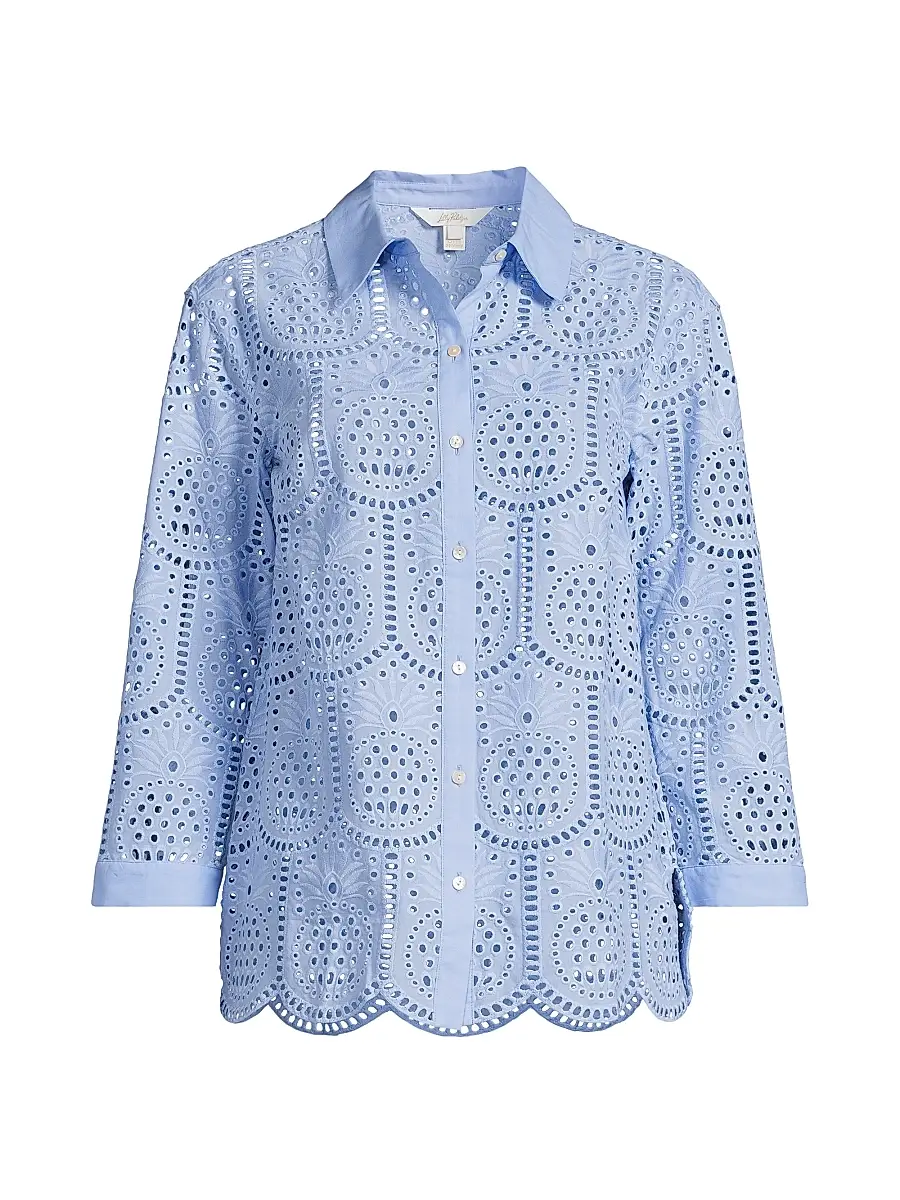 Lilly Pulitzer Women's Gracee Pineapple Tile Eyelet Tunic | Image 1 Lilly Pulitzer Women's Gracee Pineapple Tile Eyelet Tunic | Image 1