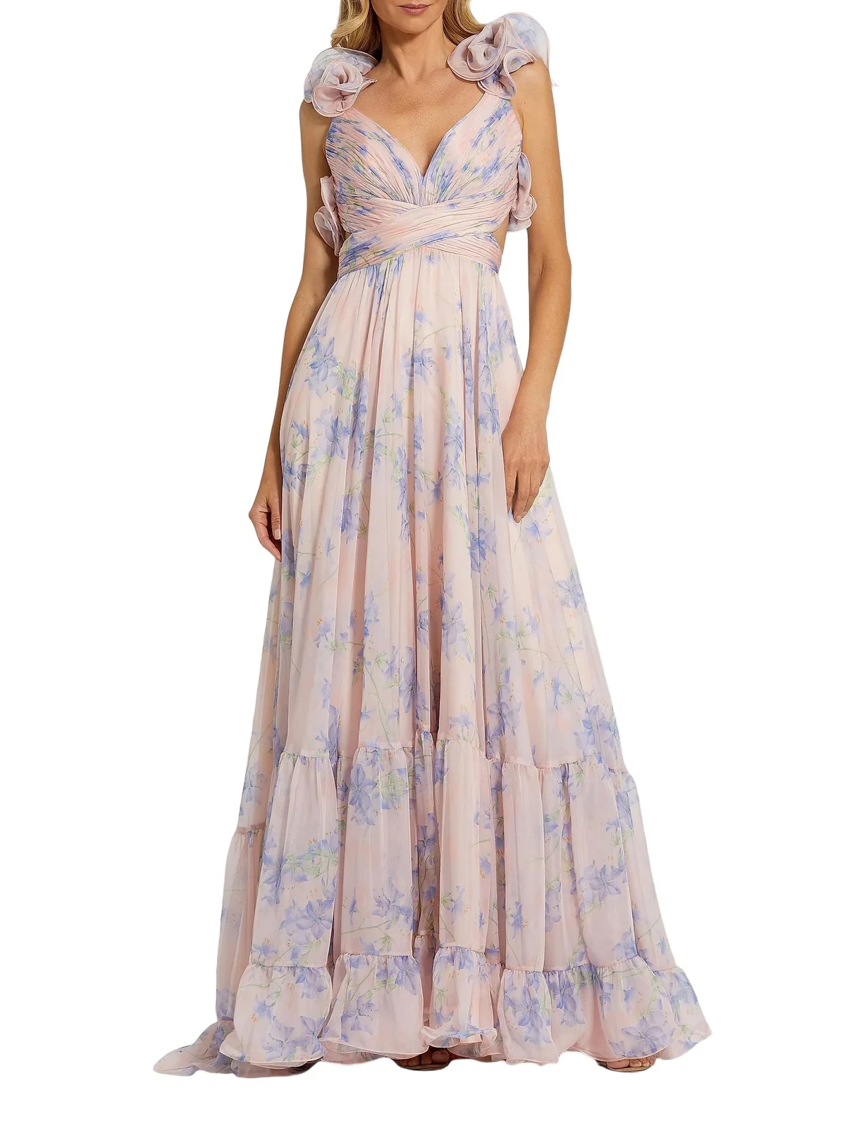 Women's Ruffle Tiered Floral Cut-Out Chiffon Gown Women's Ruffle Tiered Floral Cut-Out Chiffon Gown