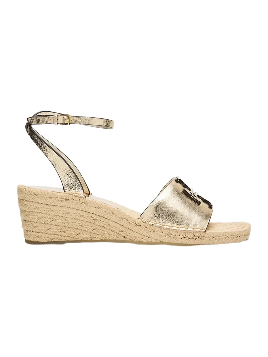 Tory Burch Women's Ines 50MM Logo Metallic Leather Wedge Espadrilles