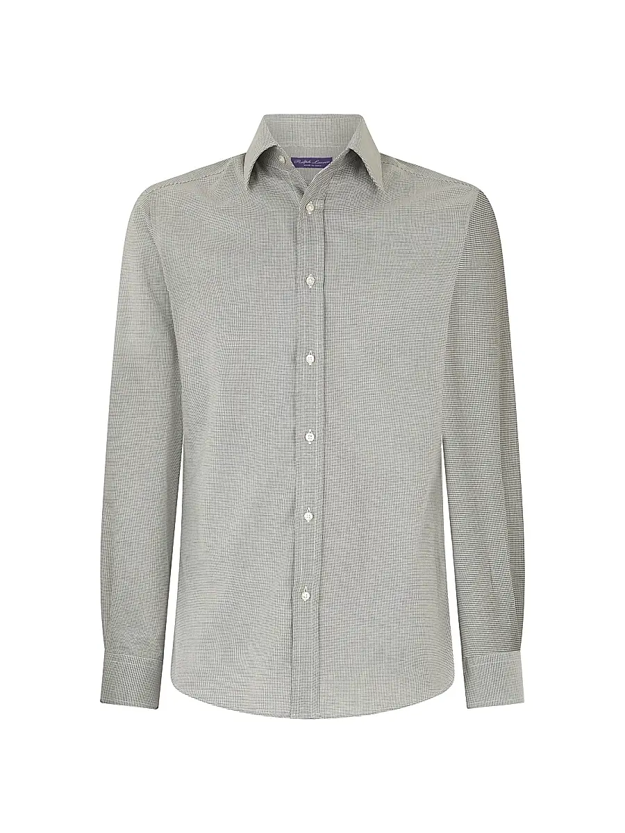 Ralph Lauren Purple Label Men's Mini Houndstooth Shirt - Light Melange Grey | Image 1 Ralph Lauren Purple Label Men's Mini Houndstooth Shirt - Light Melange Grey | Image 1