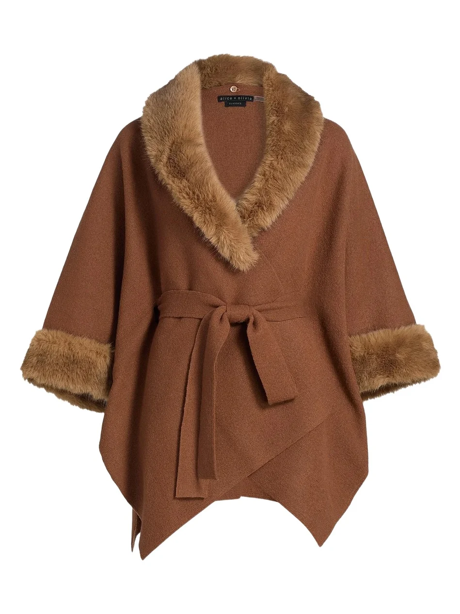 Alice + Olivia Women's Joanne Faux-Fur Trim Wool Sweater Coat