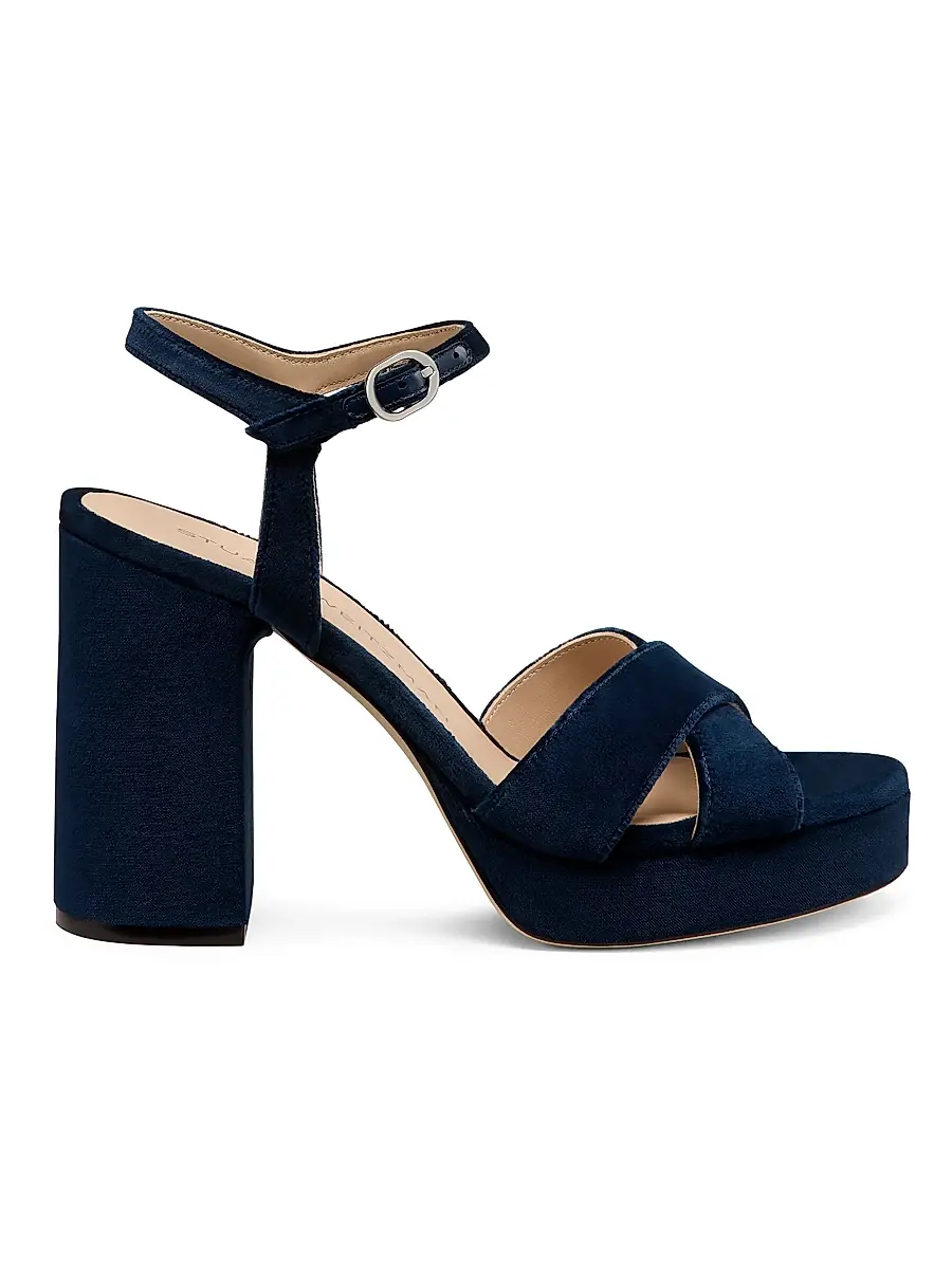 Stuart Weitzman Women's Dayna 90MM Velvet Platform Sandals - Navy Blue | Image 1 Stuart Weitzman Women's Dayna 90MM Velvet Platform Sandals - Navy Blue | Image 1