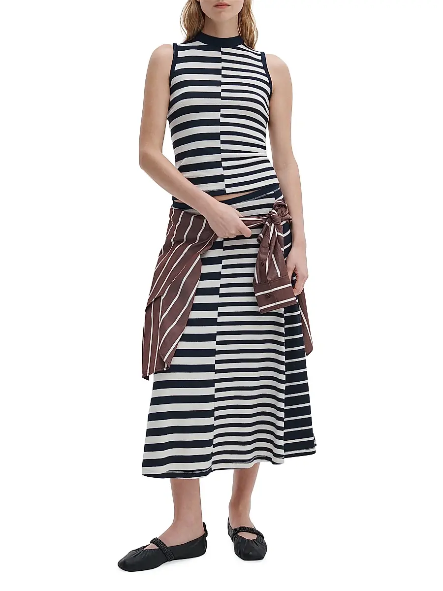 rag & bone Women's The Knit Mixed Stripe Midi-Skirt | Thumbnail 2