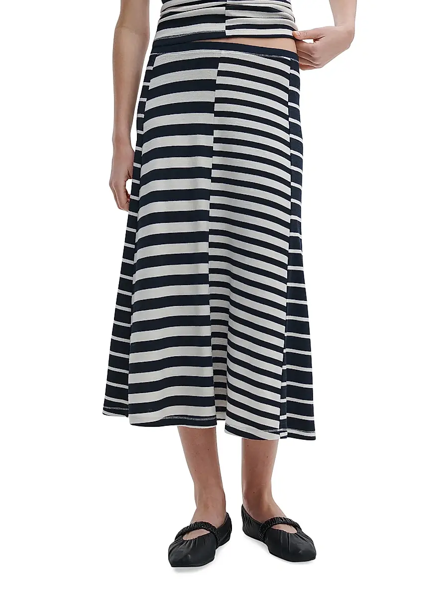 rag & bone Women's The Knit Mixed Stripe Midi-Skirt | Thumbnail 3