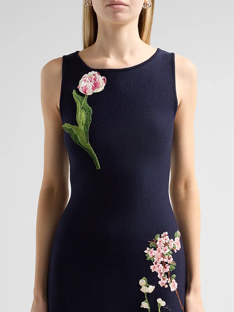 Oscar de la Renta Women's Floral-Embroidered A-Line Mini Dress | Thumbnail 5 Oscar de la Renta Women's Floral-Embroidered A-Line Mini Dress | Thumbnail 5