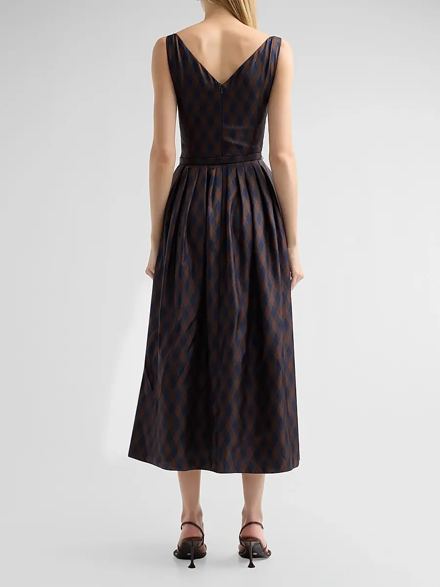 Oscar de la Renta Women's Argyle Silk Twill Day Dress | Thumbnail 3