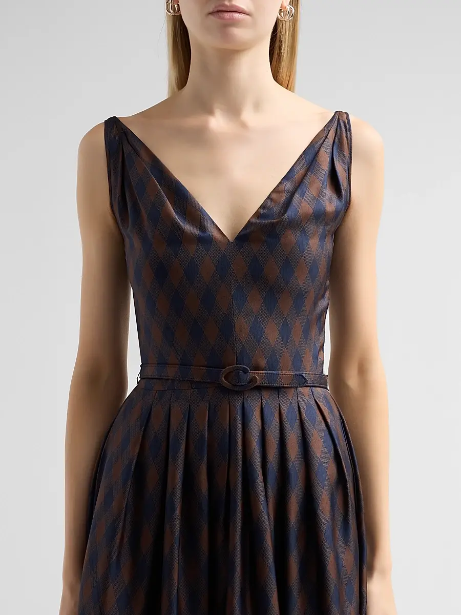 Oscar de la Renta Women's Argyle Silk Twill Day Dress | Thumbnail 5