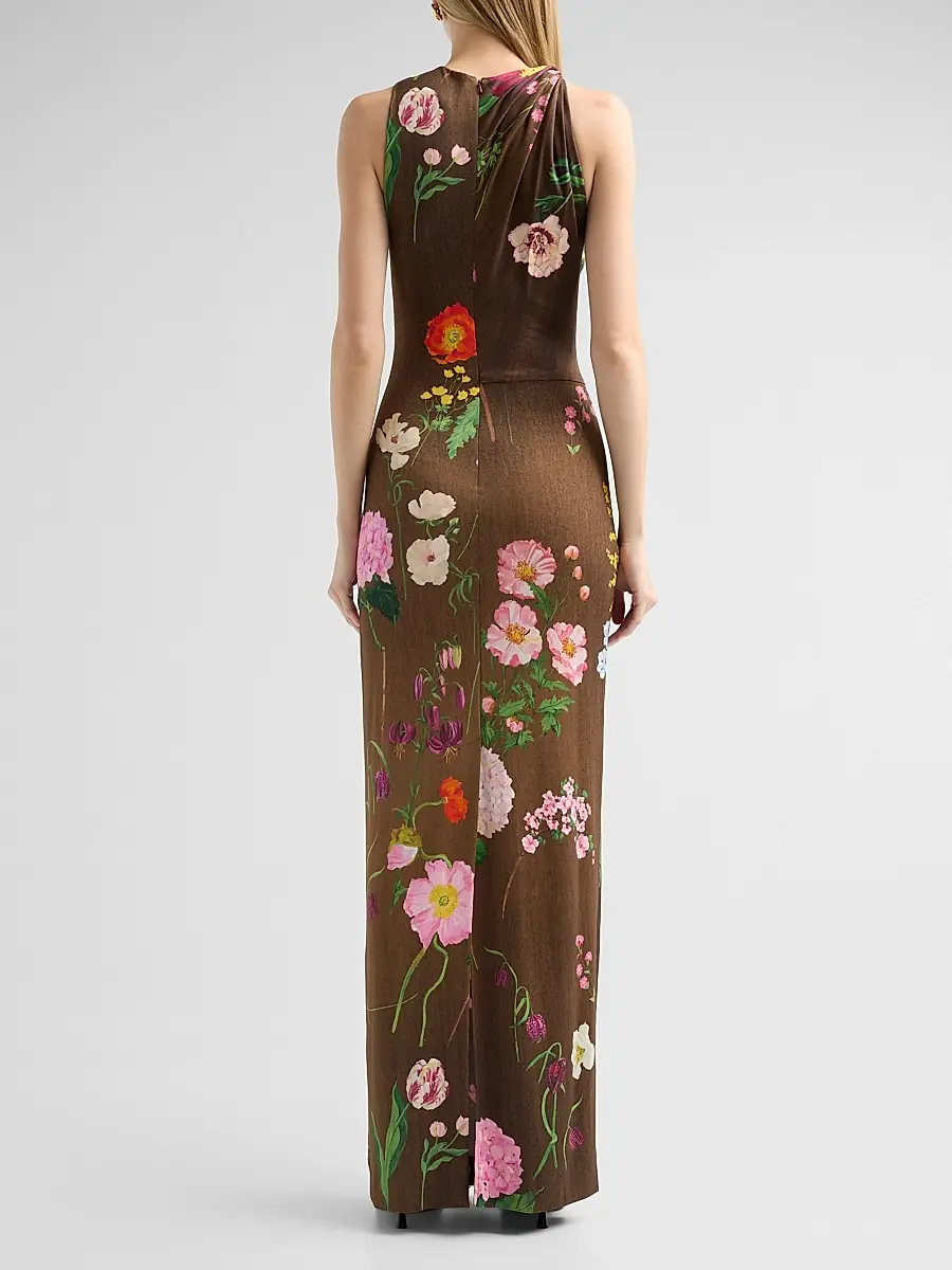 Oscar de la Renta Women's Mixed Botanical Jersey Day Dress | Thumbnail 3 Oscar de la Renta Women's Mixed Botanical Jersey Day Dress | Thumbnail 3