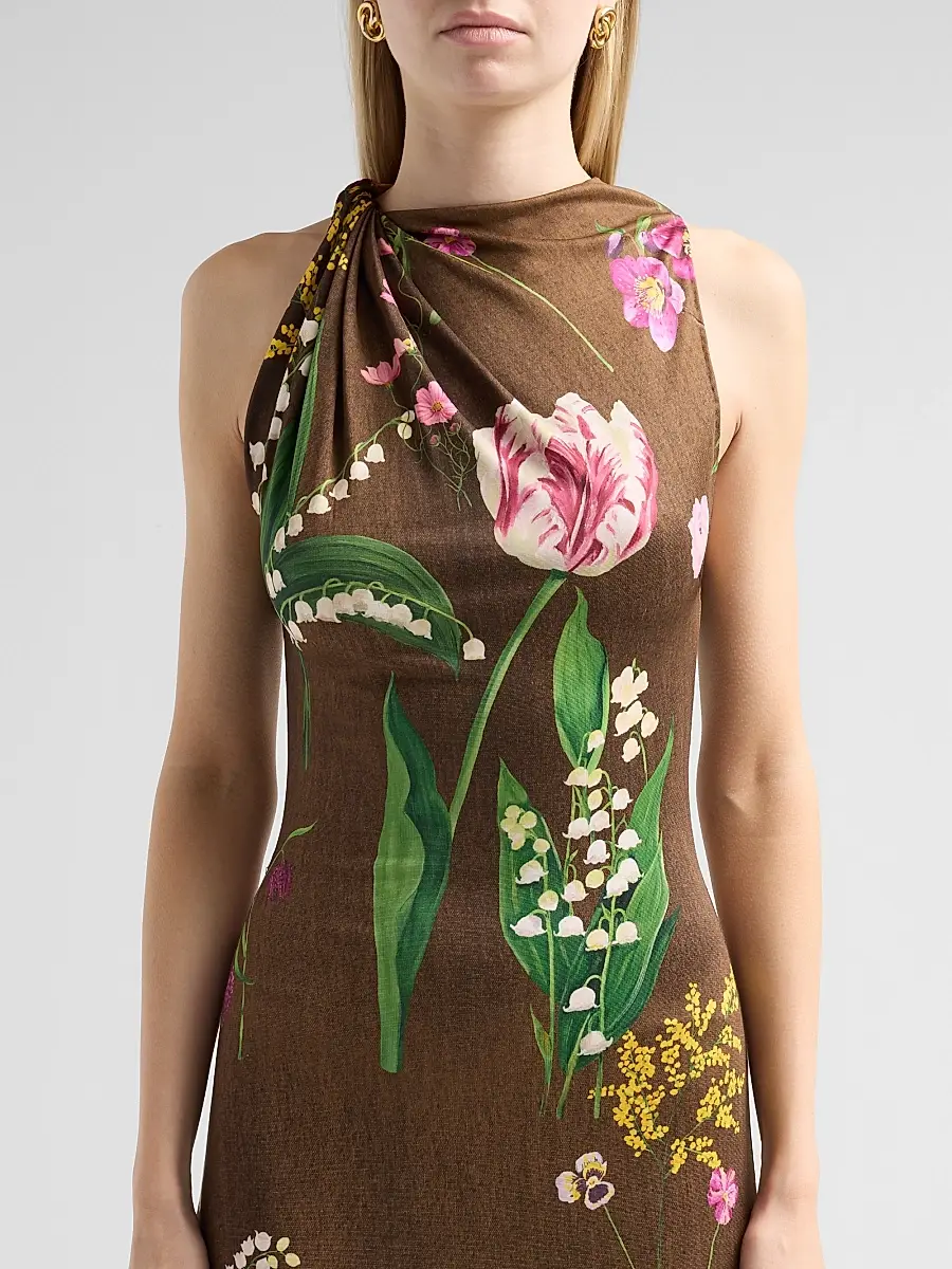 Oscar de la Renta Women's Mixed Botanical Jersey Day Dress | Thumbnail 5 Oscar de la Renta Women's Mixed Botanical Jersey Day Dress | Thumbnail 5