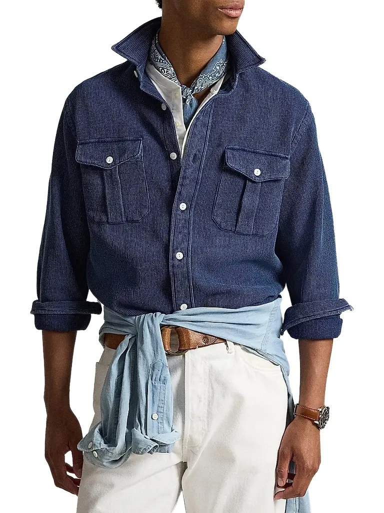 Polo Ralph Lauren Men's Classic-Fit Indigo-Dyed Workshirt - Indigo Waffle - Size XXL | Image 1 Polo Ralph Lauren Men's Classic-Fit Indigo-Dyed Workshirt - Indigo Waffle - Size XXL | Image 1