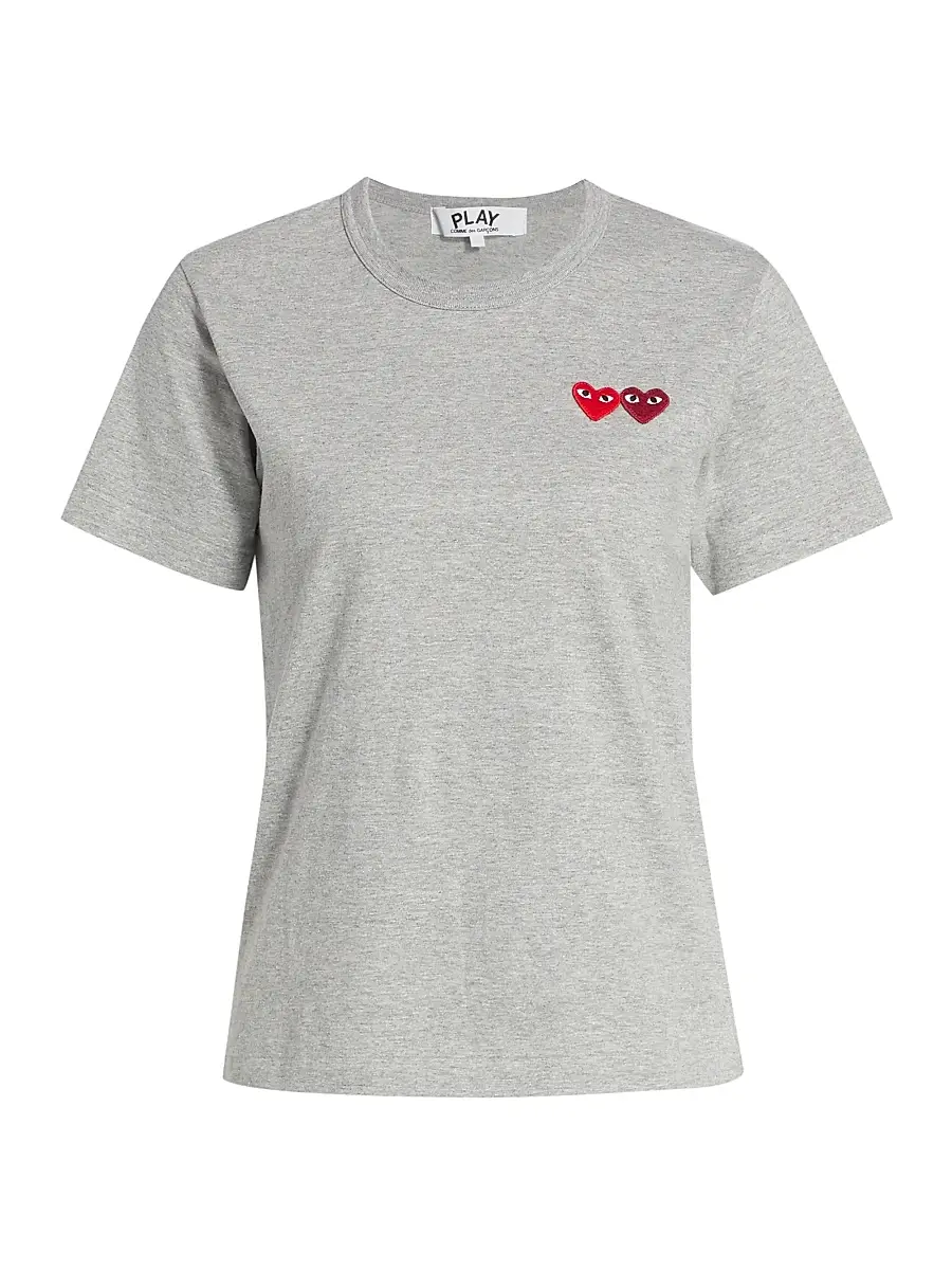 Comme des Garçons PLAY Women's Double Heart T-Shirt - Grey - Size XS | Image 1 Comme des Garçons PLAY Women's Double Heart T-Shirt - Grey - Size XS | Image 1