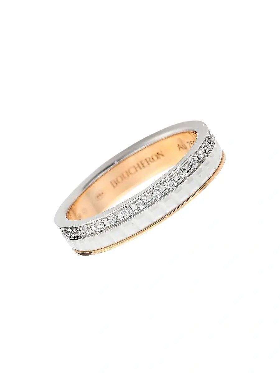 Boucheron Women's Quatre White Edition Two-Tone 18K Gold, Ceramic & 0.24 TCW Diamond Wedding Band - Gold - Size 6 | Image 1 Boucheron Women's Quatre White Edition Two-Tone 18K Gold, Ceramic & 0.24 TCW Diamond Wedding Band - Gold - Size 6 | Image 1