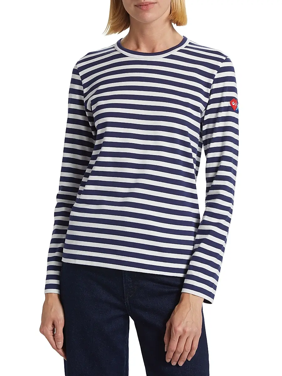 Comme des Garçons PLAY Women's Long-Sleeve Striped Cotton T-Shirt | Thumbnail 2 Comme des Garçons PLAY Women's Long-Sleeve Striped Cotton T-Shirt | Thumbnail 2