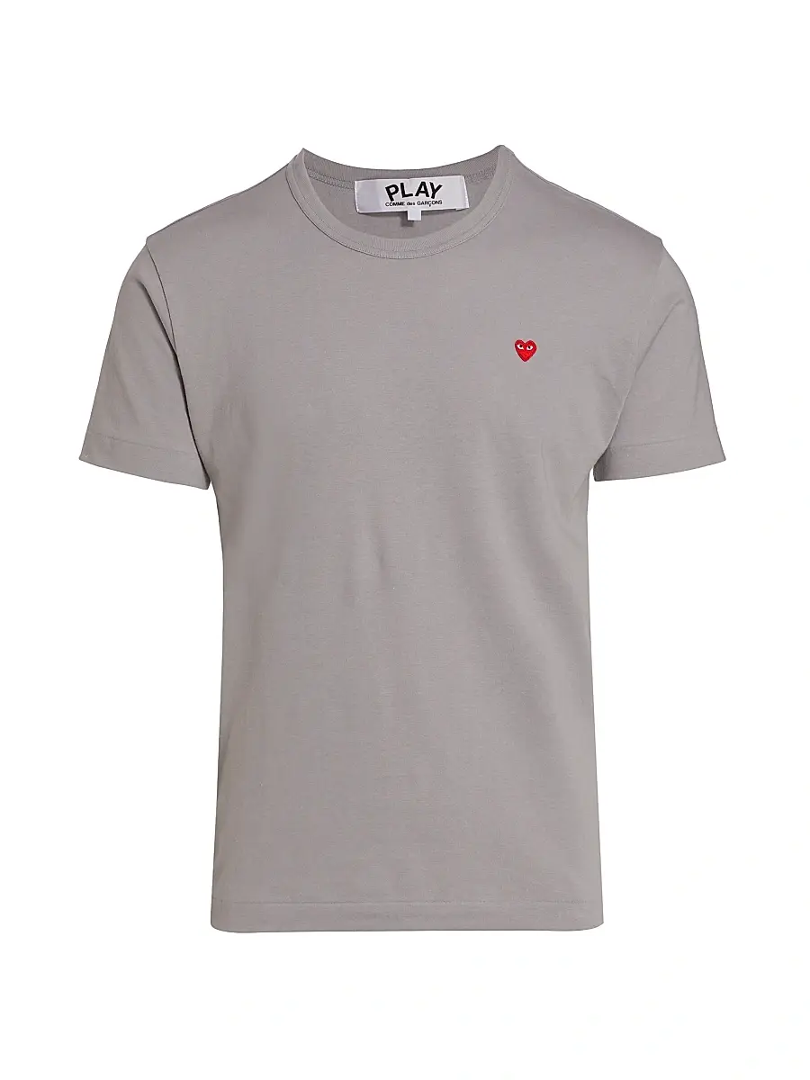 Comme des Garçons PLAY Men's Small Heart Crewneck T-Shirt - Grey - Size Small | Image 1 Comme des Garçons PLAY Men's Small Heart Crewneck T-Shirt - Grey - Size Small | Image 1