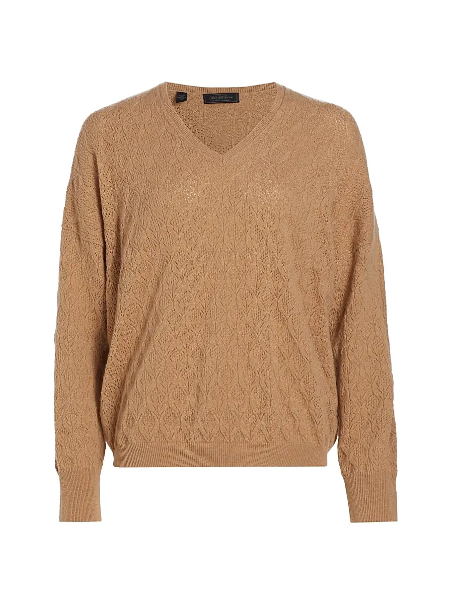 Saks Fifth Avenue Women's COLLECTION Pointelle V-Neck Cashmere Sweater - Cream - Size Small | Image 1 Saks Fifth Avenue Women's COLLECTION Pointelle V-Neck Cashmere Sweater - Cream - Size Small | Image 1