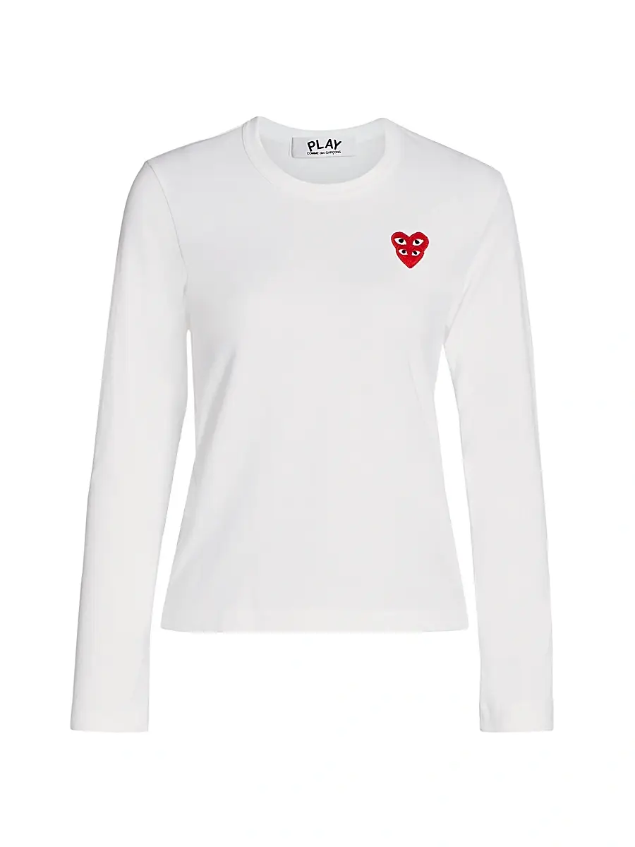 Comme des Garçons PLAY Women's Long-Sleeve Double Heart T-Shirt - White - Size XS | Image 1 Comme des Garçons PLAY Women's Long-Sleeve Double Heart T-Shirt - White - Size XS | Image 1