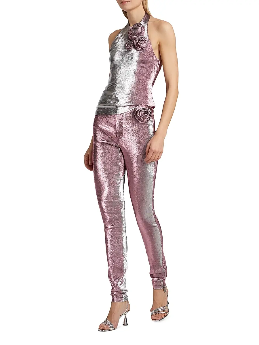 AREA Women's Stretch-Lamé Rosette Leggings | Thumbnail 2 AREA Women's Stretch-Lamé Rosette Leggings | Thumbnail 2