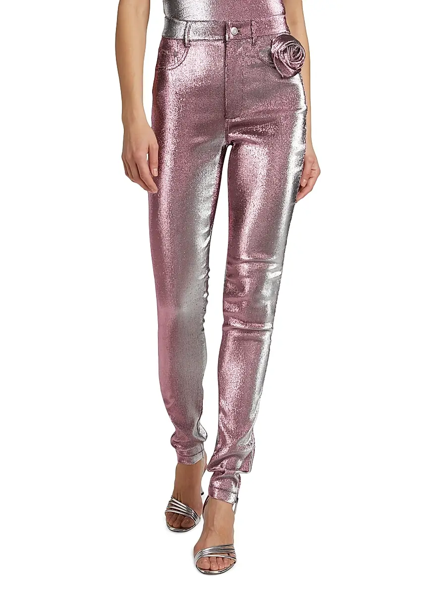AREA Women's Stretch-Lamé Rosette Leggings | Thumbnail 3 AREA Women's Stretch-Lamé Rosette Leggings | Thumbnail 3