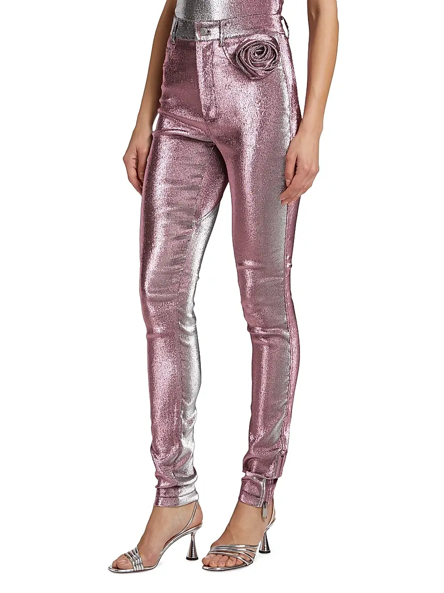 AREA Women's Stretch-Lamé Rosette Leggings | Thumbnail 4 AREA Women's Stretch-Lamé Rosette Leggings | Thumbnail 4
