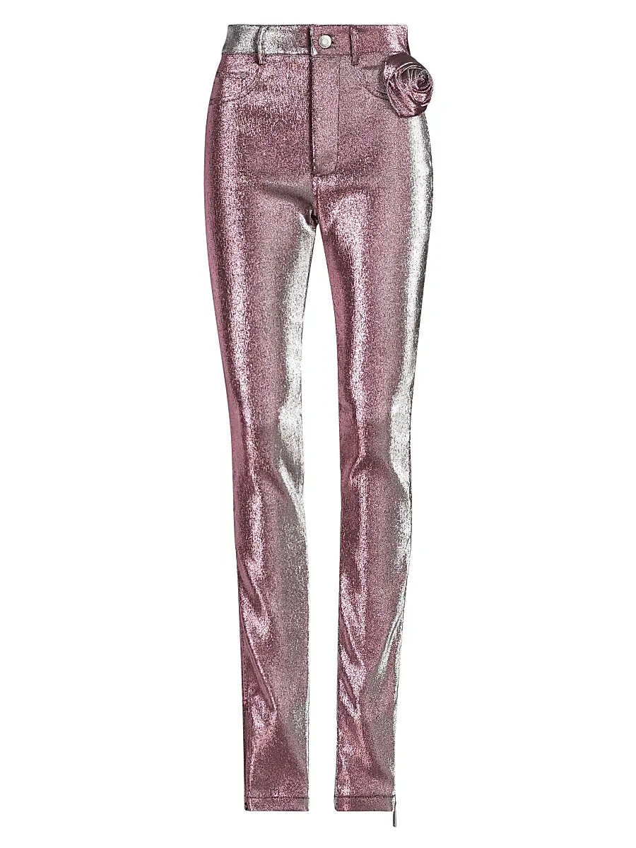 AREA Women's Stretch-Lamé Rosette Leggings