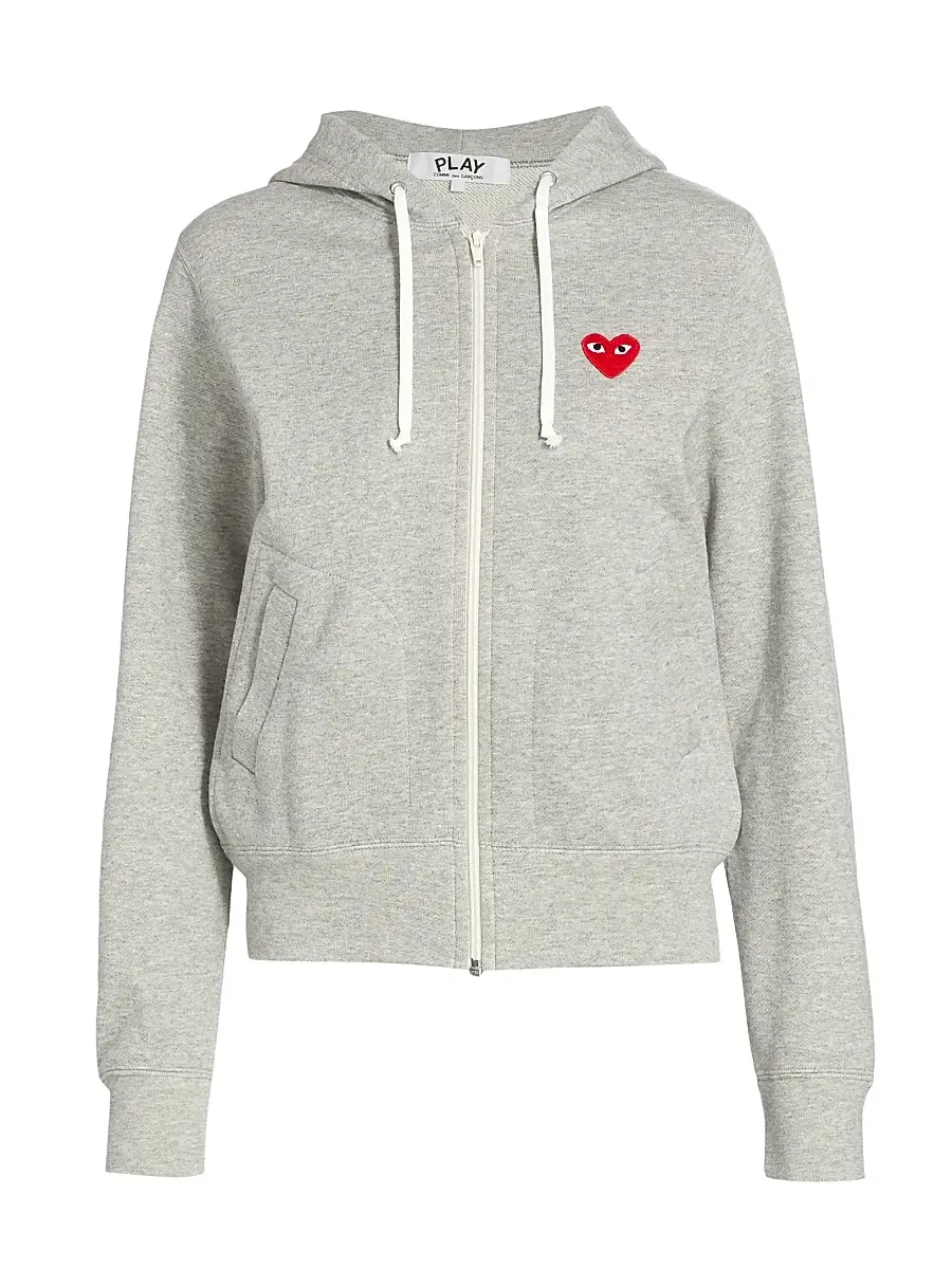 Comme des Garçons PLAY Women's Heart Back Zip Hoodie - Grey - Size Medium | Image 1 Comme des Garçons PLAY Women's Heart Back Zip Hoodie - Grey - Size Medium | Image 1