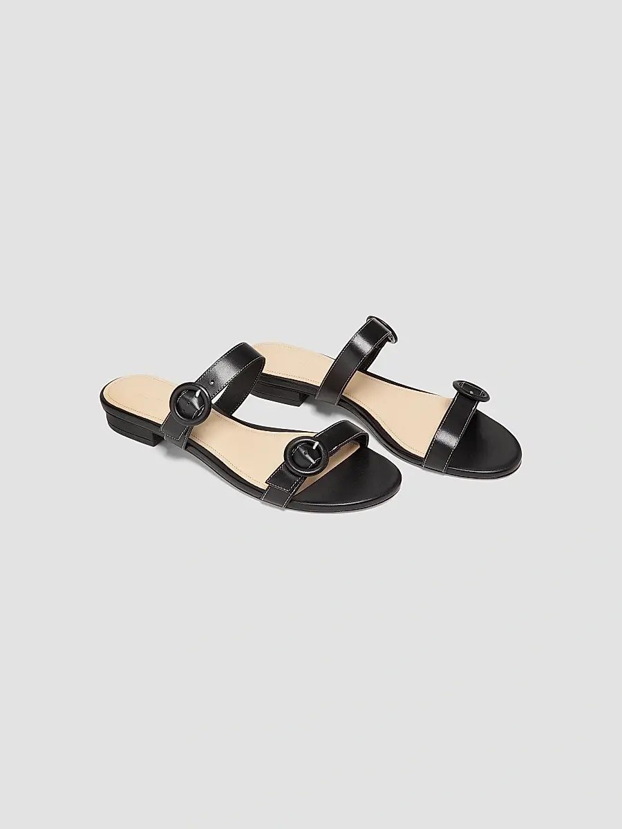 22élevé Women's Double Buckle Leather Flat Sandals | Thumbnail 2