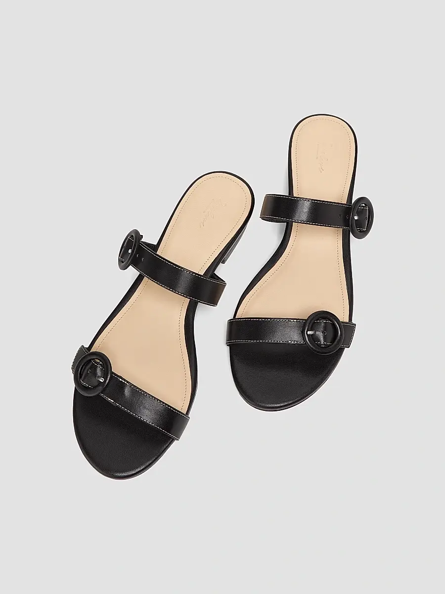 22élevé Women's Double Buckle Leather Flat Sandals | Thumbnail 4