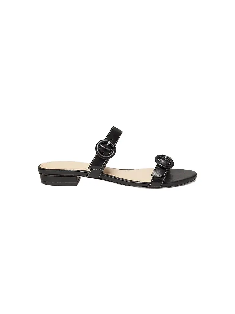 22élevé Women's Double Buckle Leather Flat Sandals