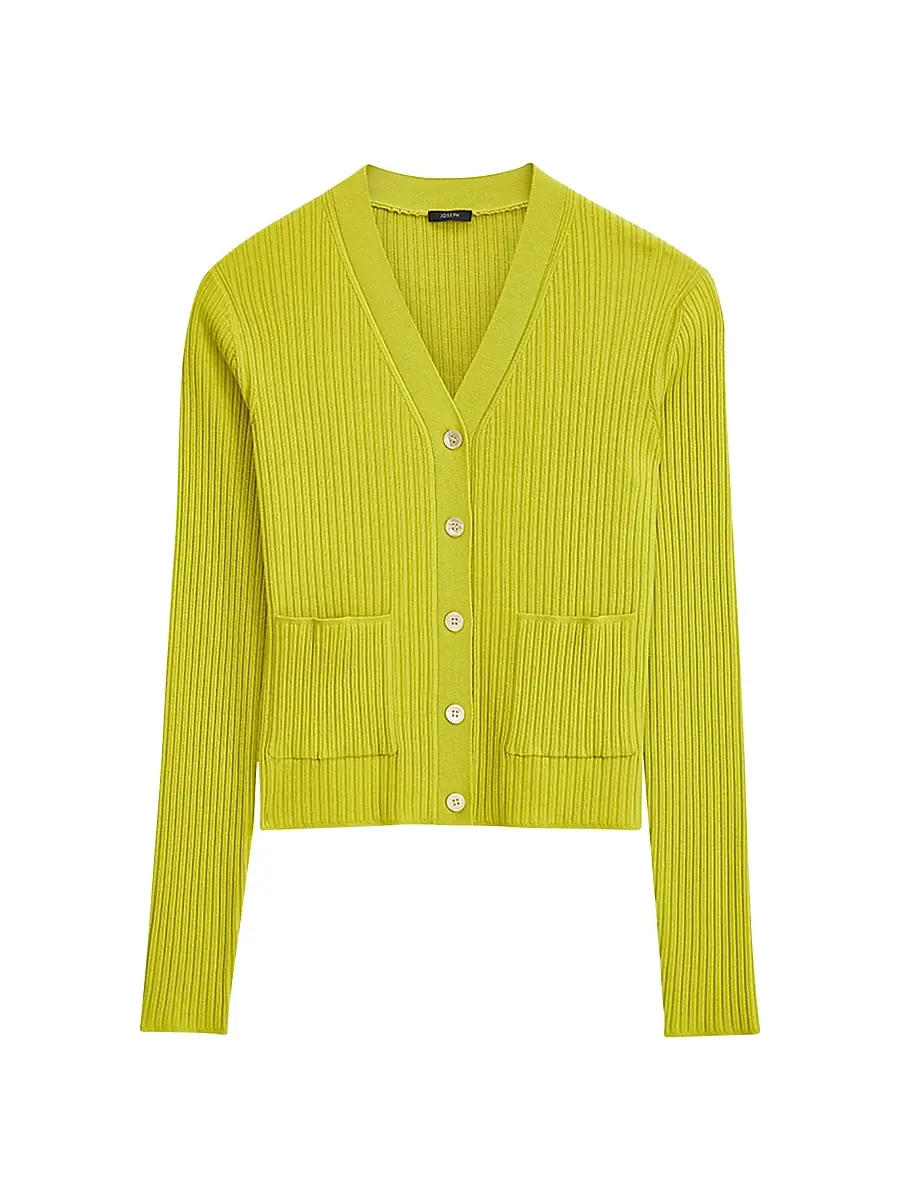 Joseph Women's Merino Wool Ribbed Cardigan - Bright Green | Image 1 Joseph Women's Merino Wool Ribbed Cardigan - Bright Green | Image 1