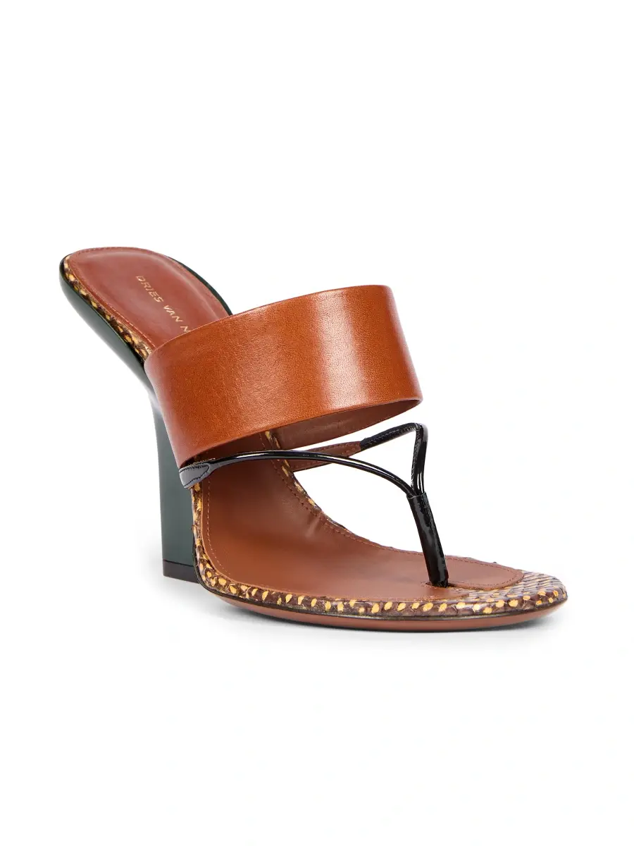 Dries Van Noten Women's Contrast Wedge Heel Leather Sandals | Thumbnail 3