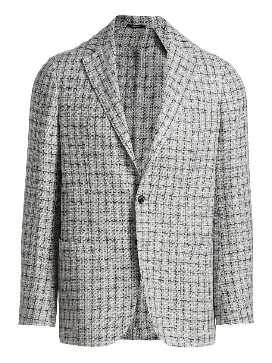 Men's Plaid Linen-Blend Sport Coat