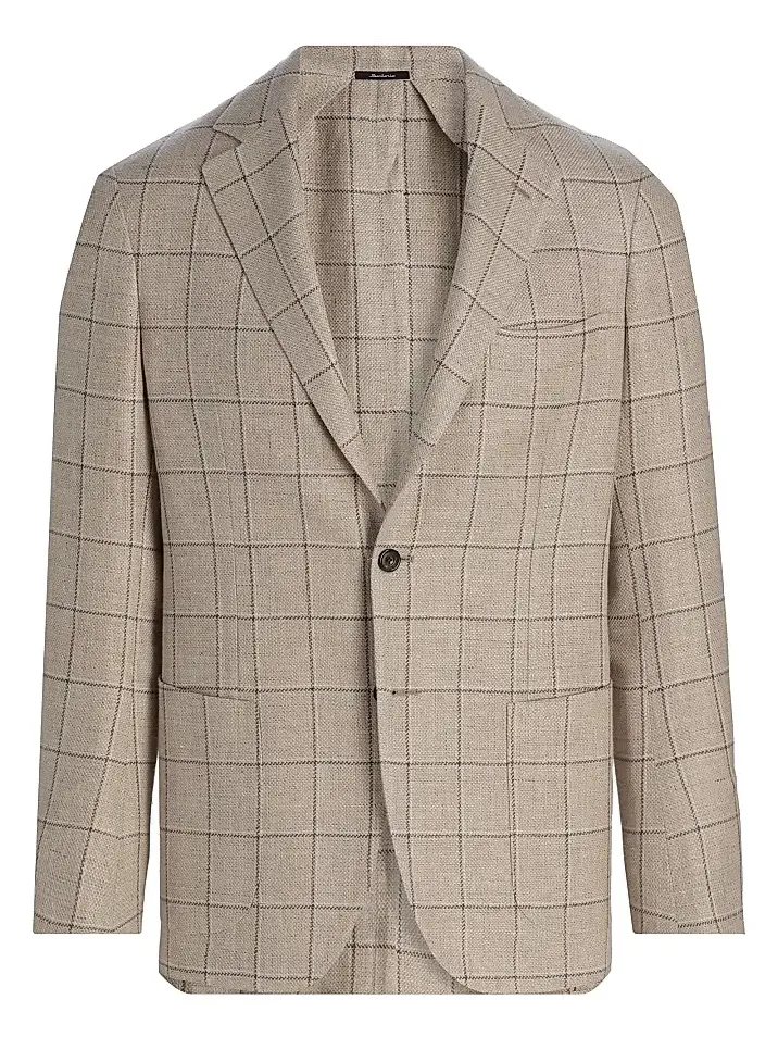 Sartorio Napoli Men's Windowpane Plaid Linen-Wool-Silk Sport Coat