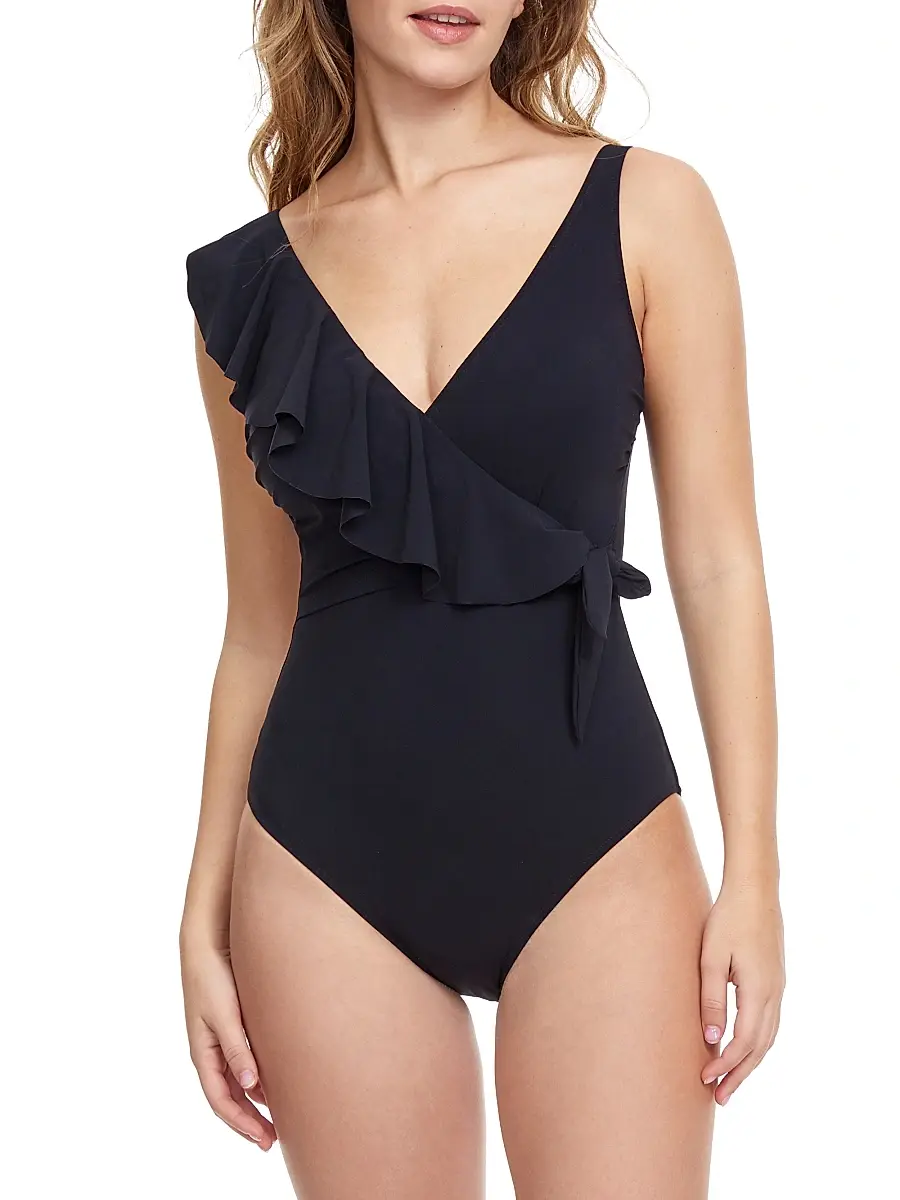 Gottex Swimwear Women's Tutti Frutti Ruffled One-Piece Swimsuit - Black - Size 6 | Image 1 Gottex Swimwear Women's Tutti Frutti Ruffled One-Piece Swimsuit - Black - Size 6 | Image 1