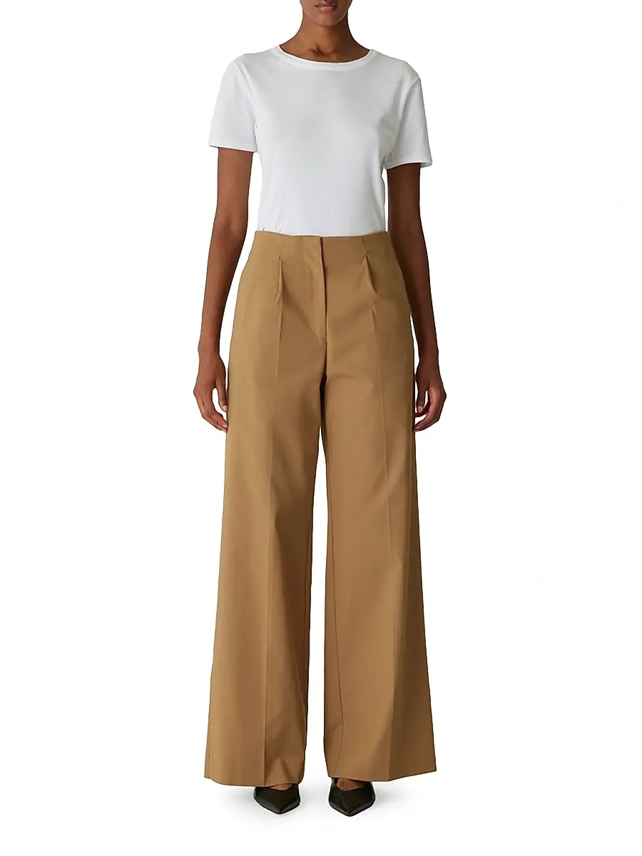 REBECCA TAYLOR Women's Cotton Sateen Wide-Leg Trousers | Thumbnail 2
